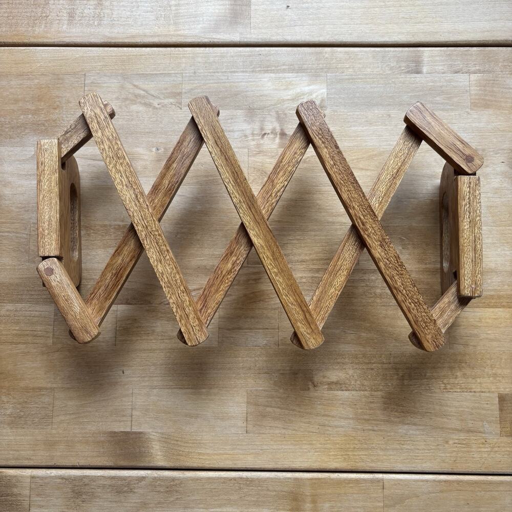 Vintage Expandable Wood Trivet Serving Tray Rustic Mid Century Modern MCM 1960s - Picture 2 of 5
